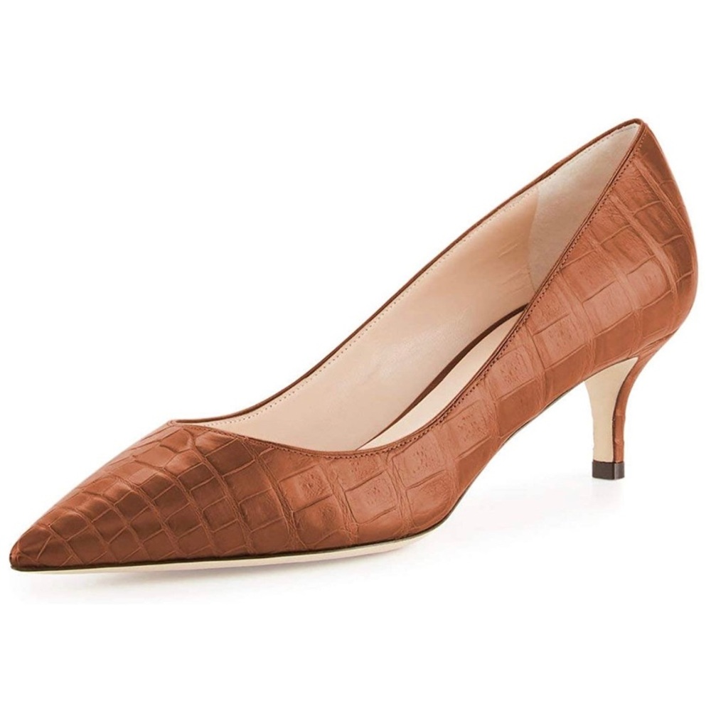 Pointed Toe Crocodile Printing Kitten Heel Pumps